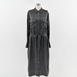 EQUIPMENT Silk Midi Dress Sz S Black Animal‎ Print Button Front Belted Collared